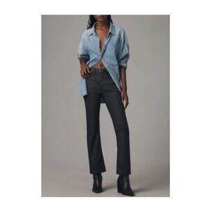 Pilcro for Anthropologie NEW Yaya Jean Pant Coated Green Mid Rise Crop Flare, 27